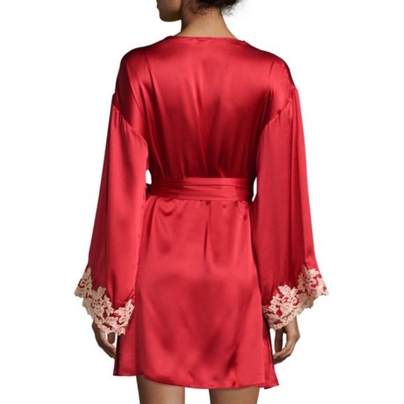 Maison Lace-Trim Short Robe, Red/Gold - Picture 2 of 6